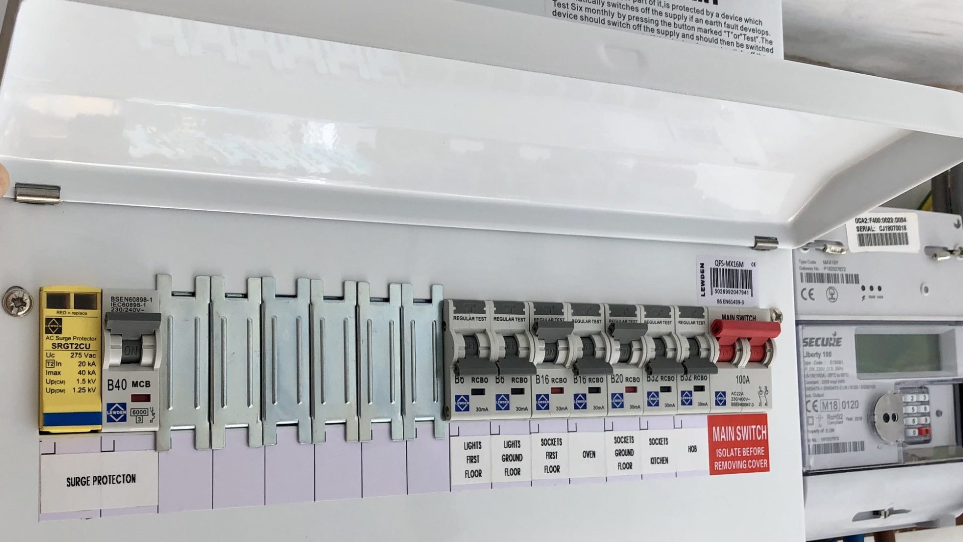 fuseboard with rcbo and surge protection